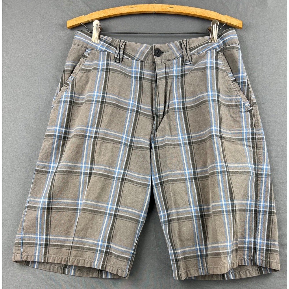 Quiksilver Plaid Chino Shorts Mens 30 Grey Blue Cotton Casual Good
